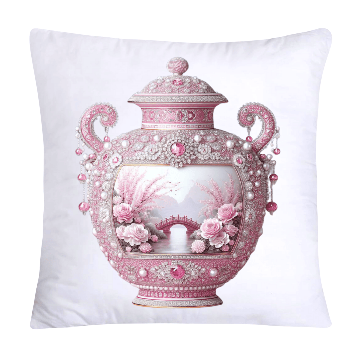 Pink and White Willow Chinoiserie Vase Pillow Covers-2506