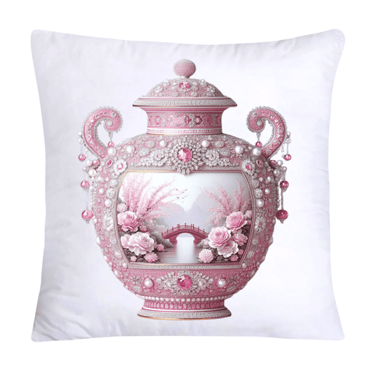 Pink and White Willow Chinoiserie Vase Pillow Covers-2506