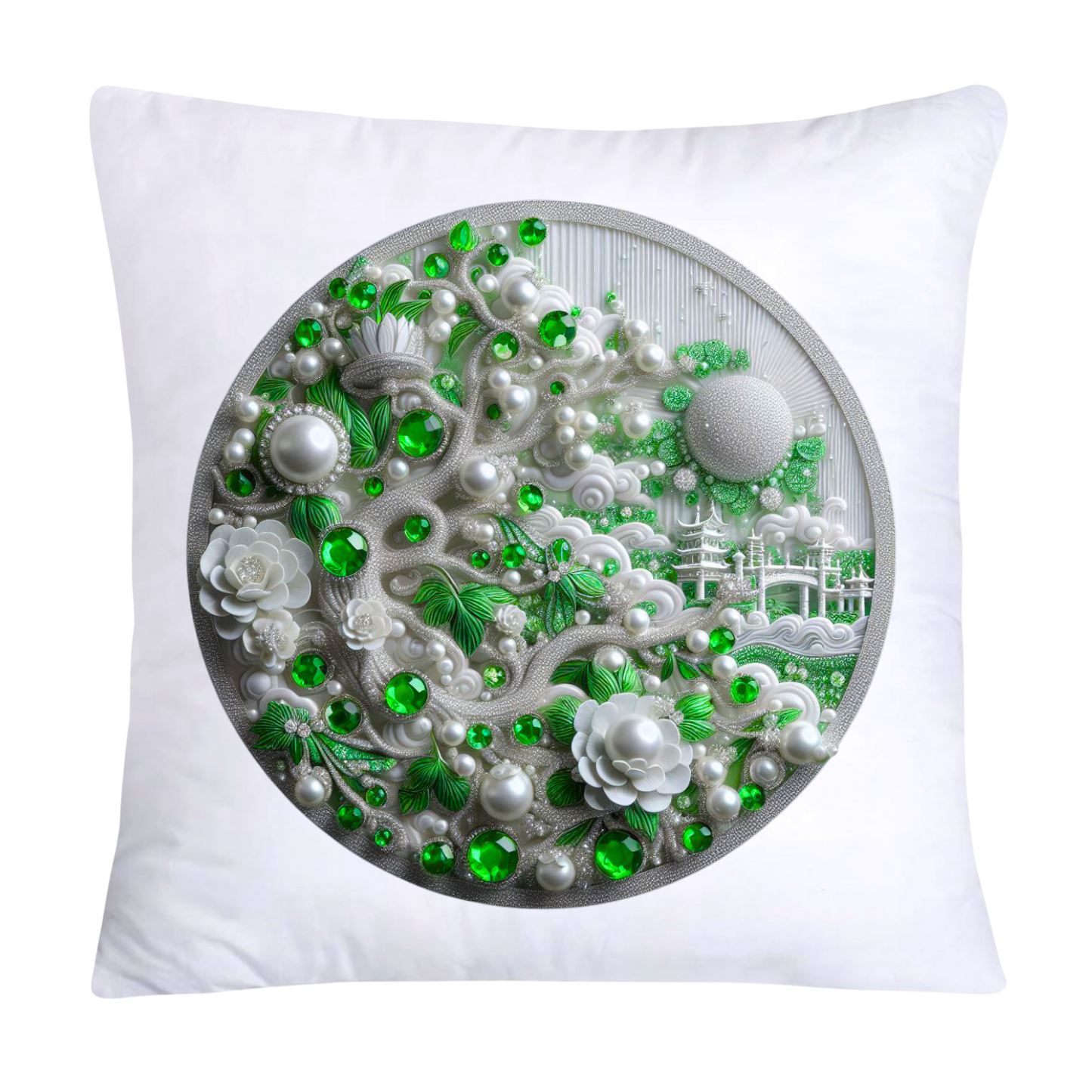 Green Willow Chinoiserie Decorative Plate Throw Pillow Covers-3967