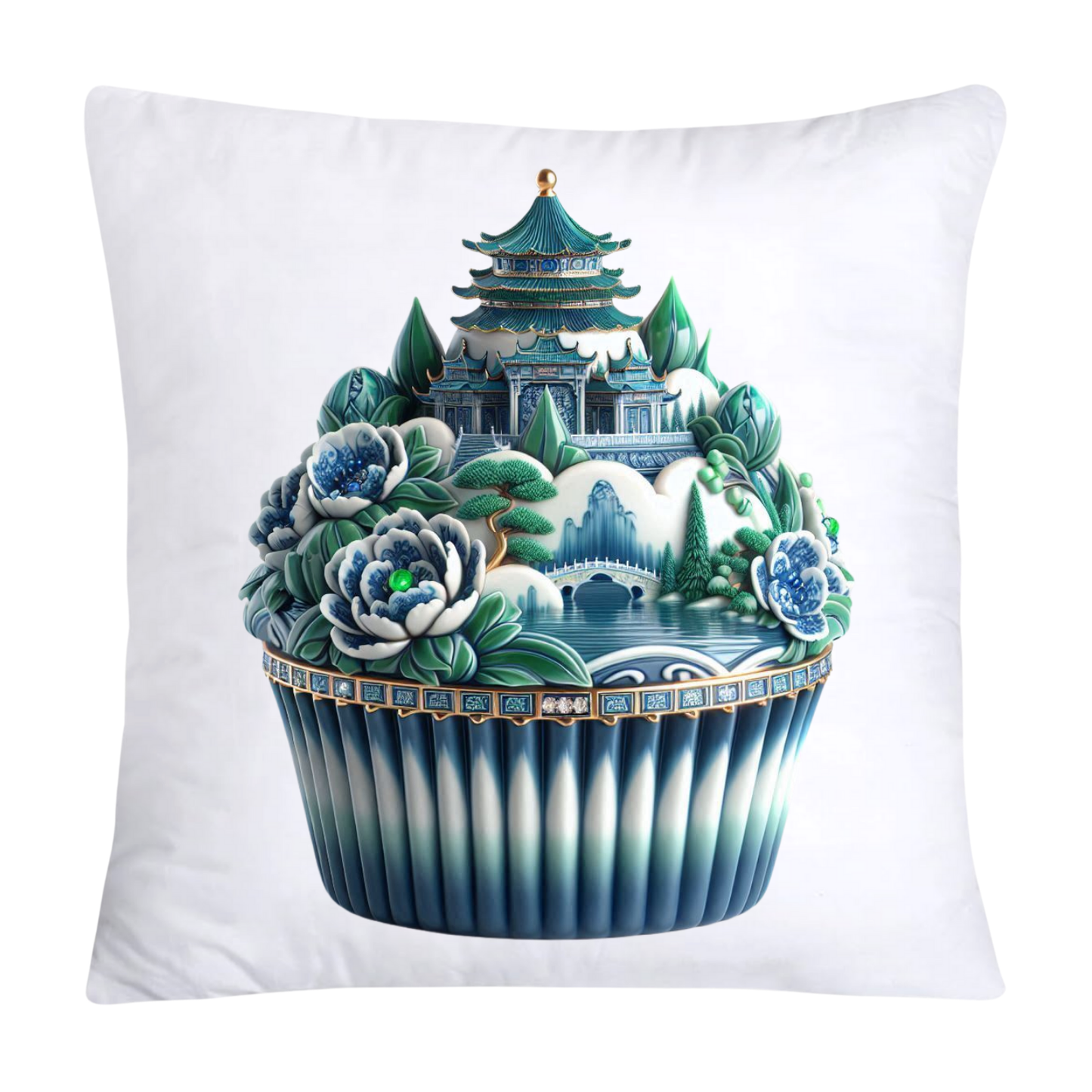 Blue Willow Chinoiserie Cupcake Throw Pillow Covers 18X18-2529