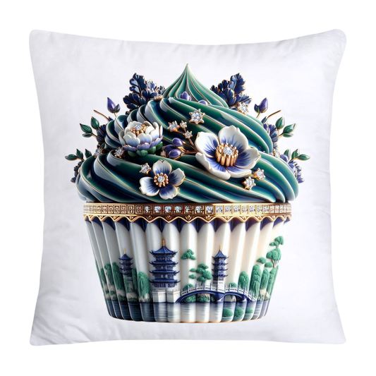 Blue Willow Chinoiserie Cupcake Throw Pillow Covers 18X18-2522