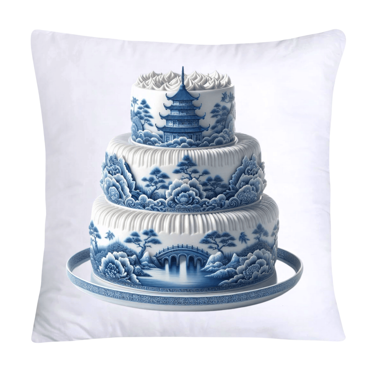 Blue Willow Chinoiserie Stunning Cake Throw Pillow Covers-6098