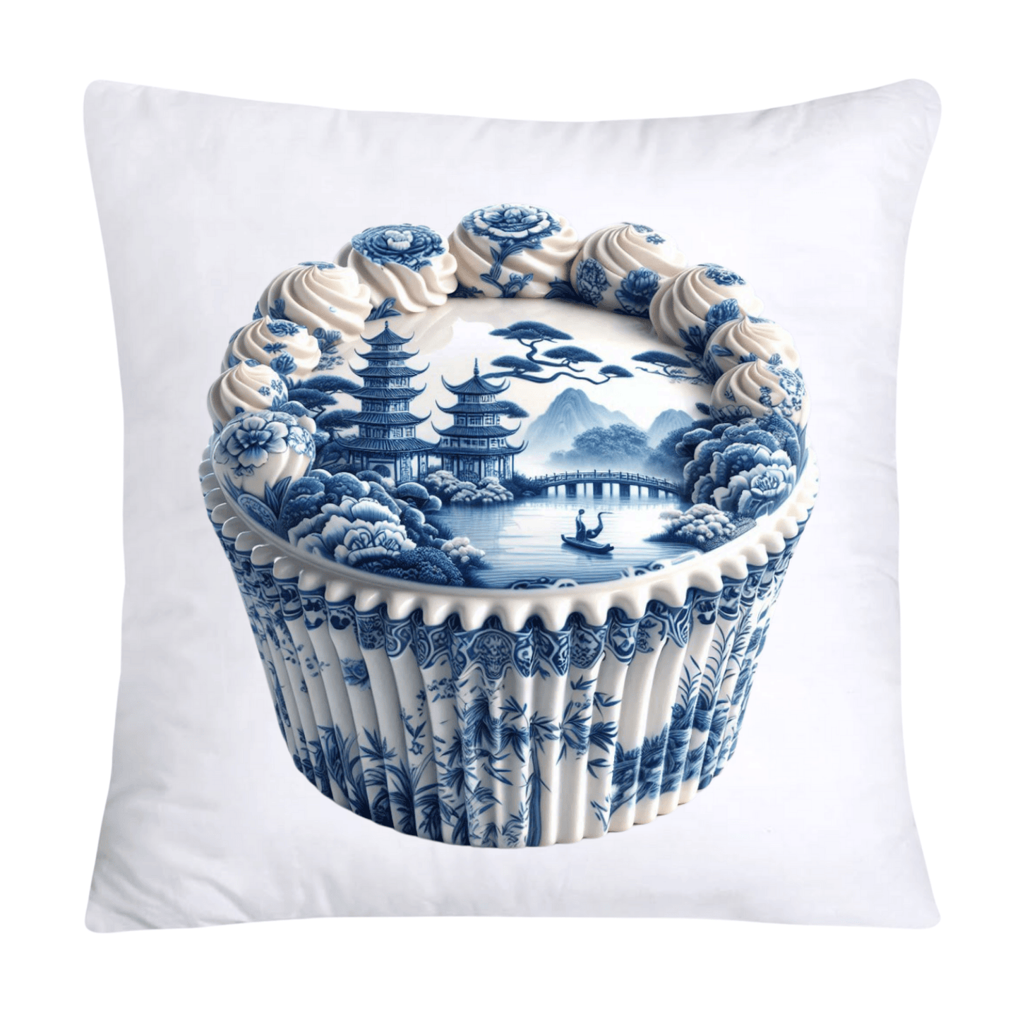 Blue Willow Chinoiserie Cupcake Throw Pillow Covers 18X18-3490