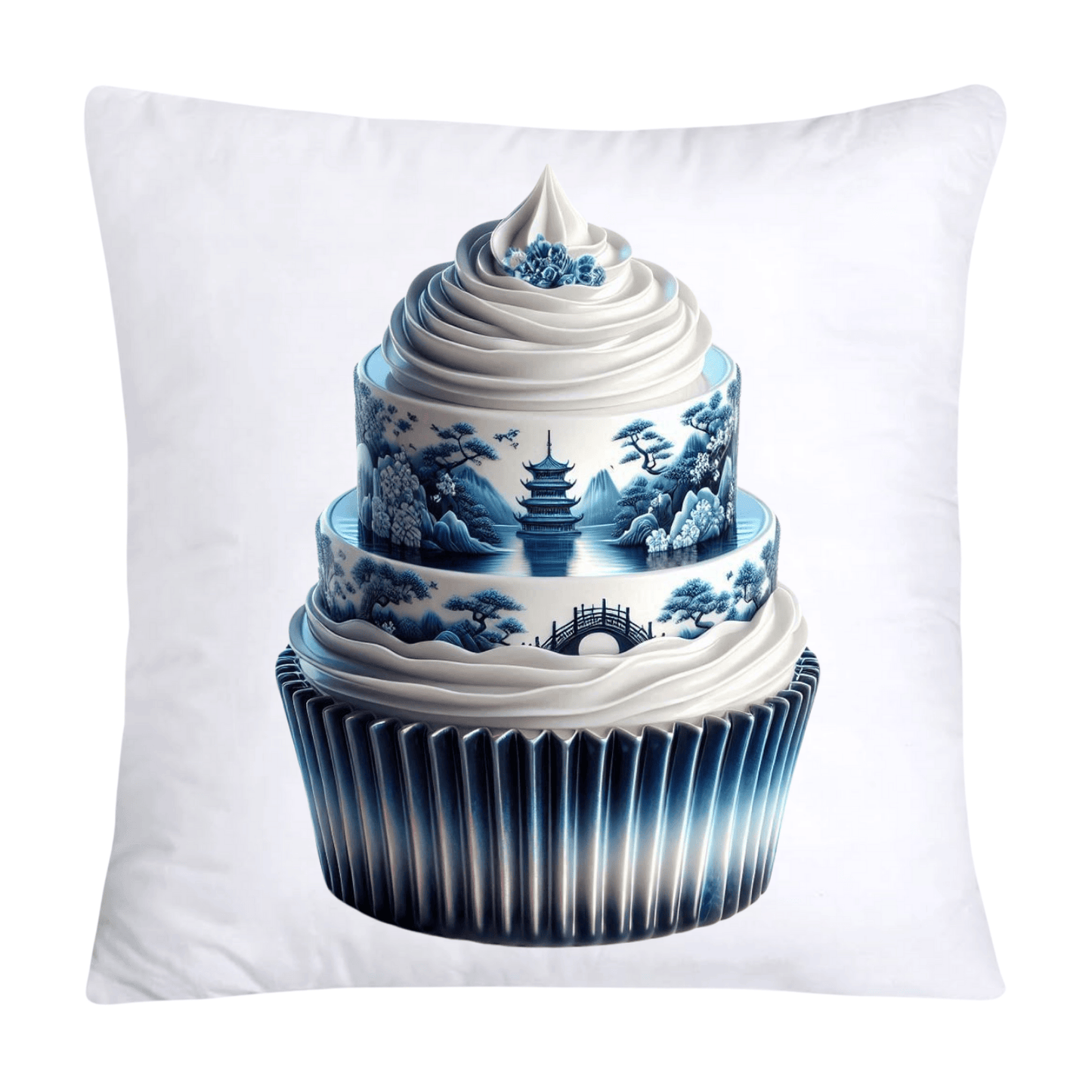 Blue Willow Chinoiserie Cupcake Throw Pillow Covers 18X18-19