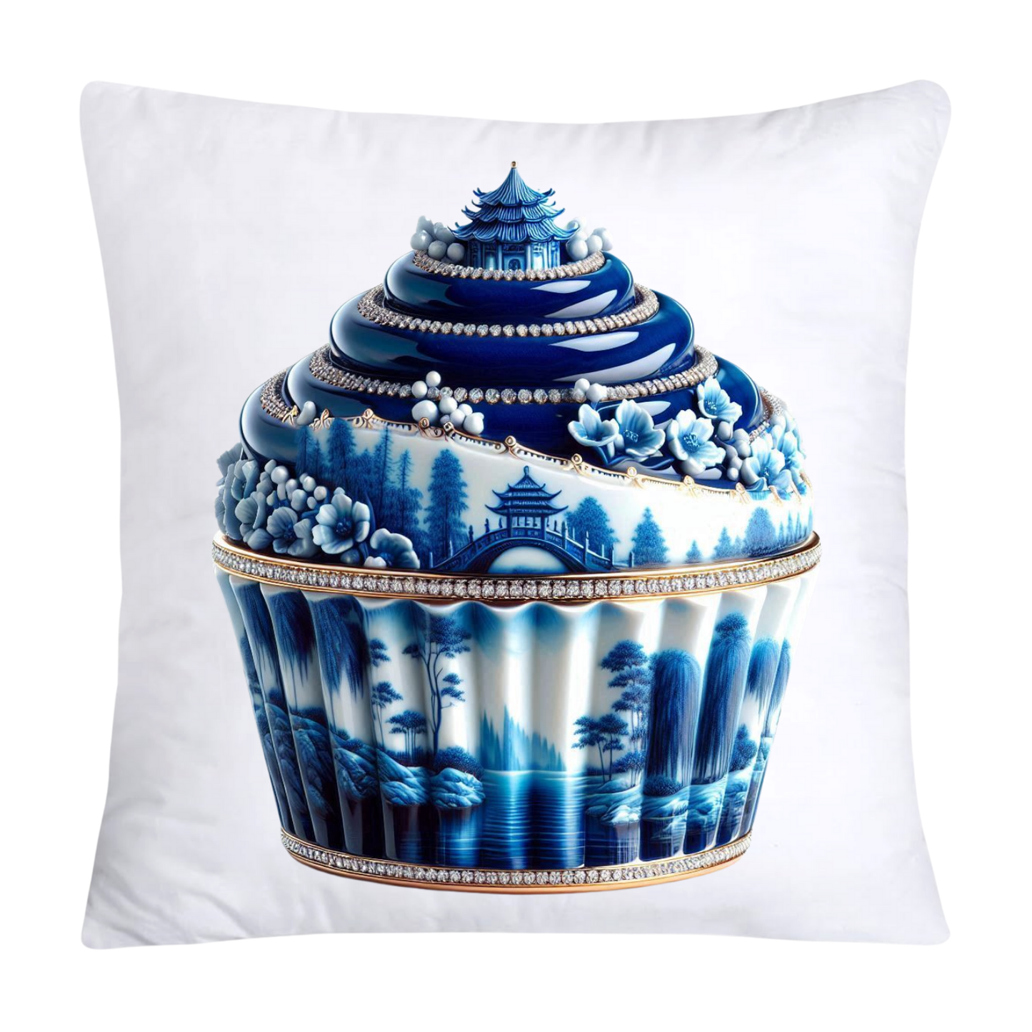 Blue Willow Chinoiserie Cupcake Throw Pillow Covers 18X18-140