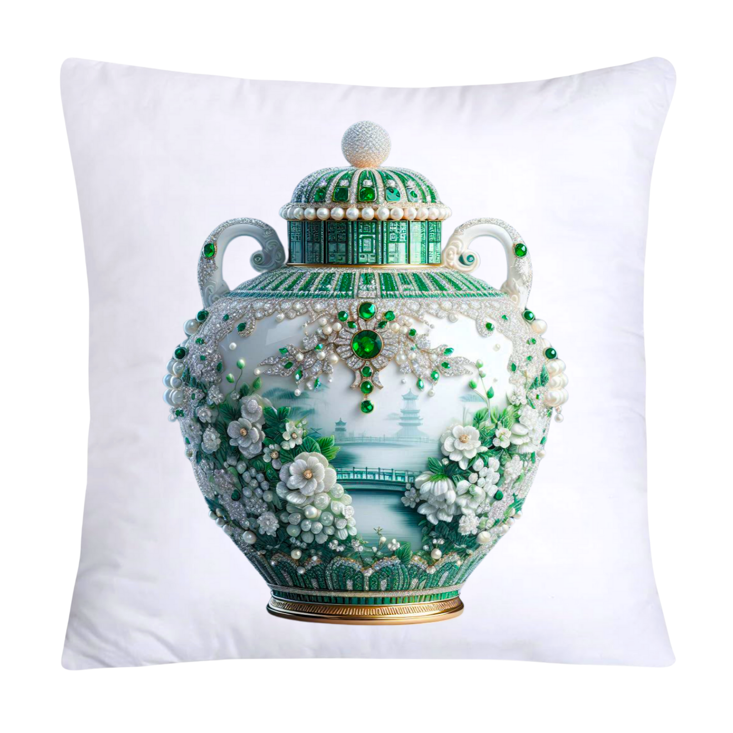 Green and White Willow Vase Pillow Covers-5334