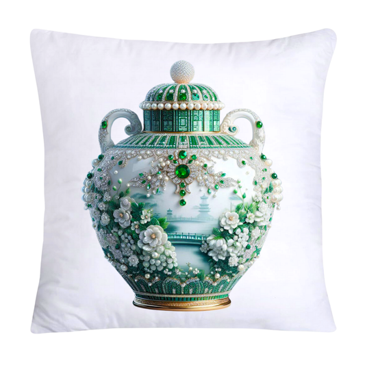 Green and White Willow Vase Pillow Covers-5334