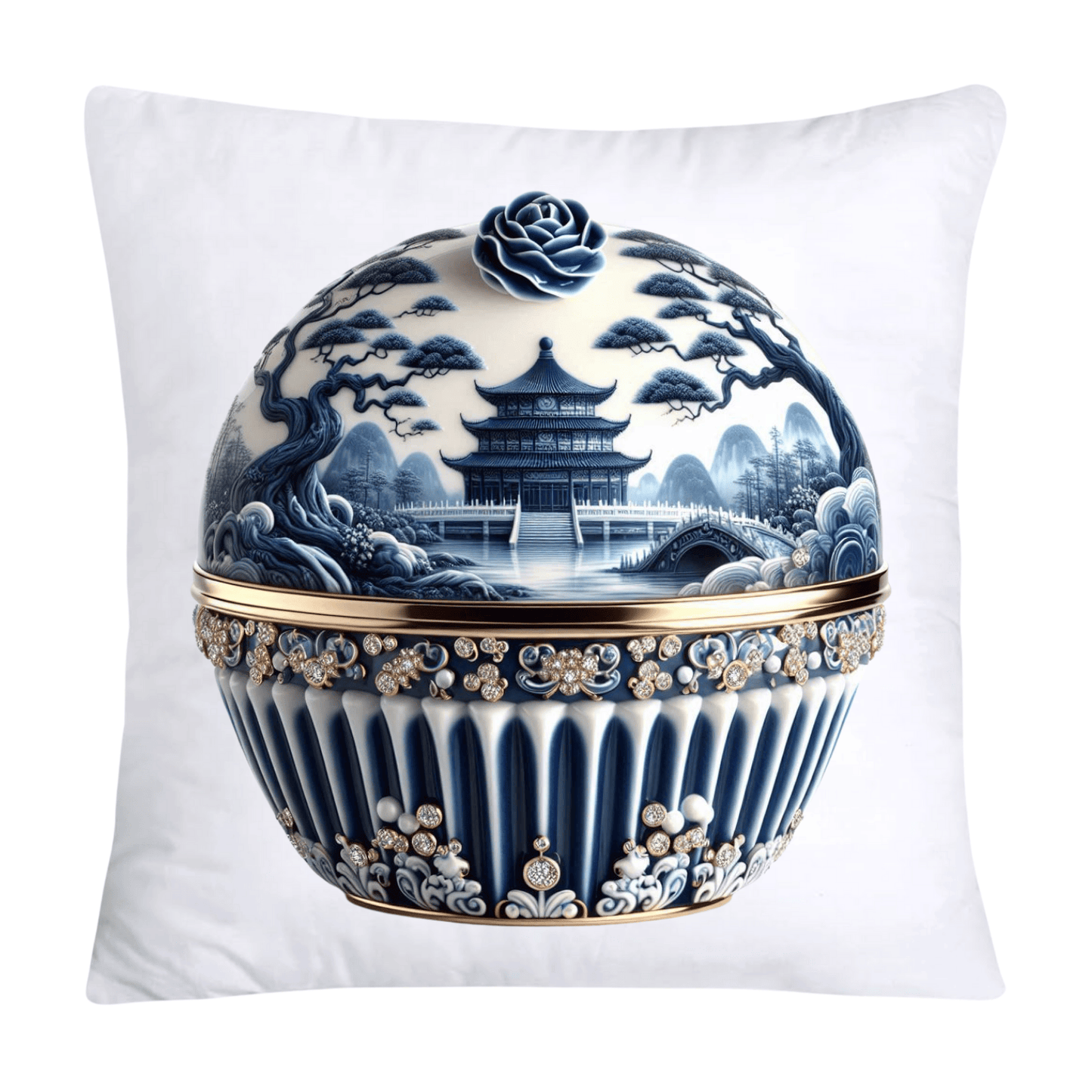 Blue Willow Chinoiserie Cupcake Throw Pillow Covers 18X18-9