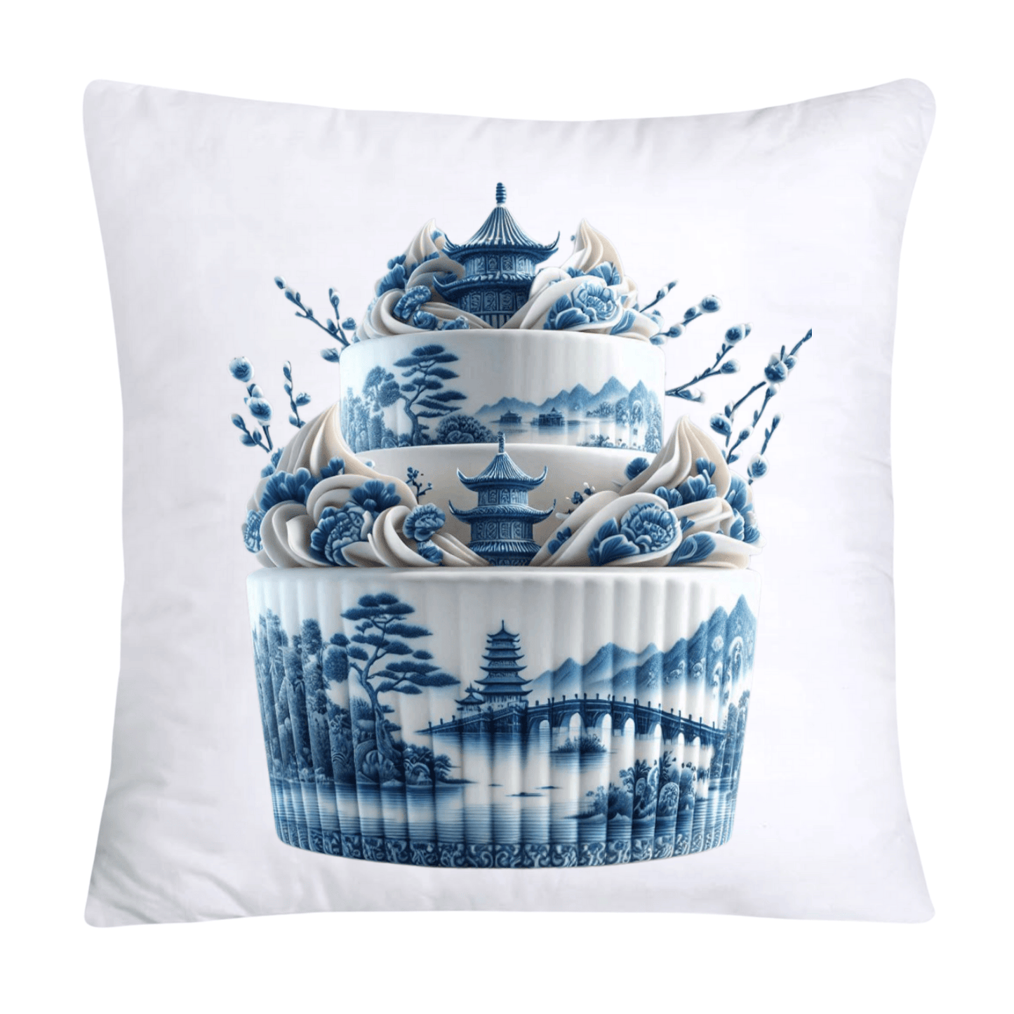 Blue Willow Chinoiserie Stunning Cake Throw Pillow Covers-6097