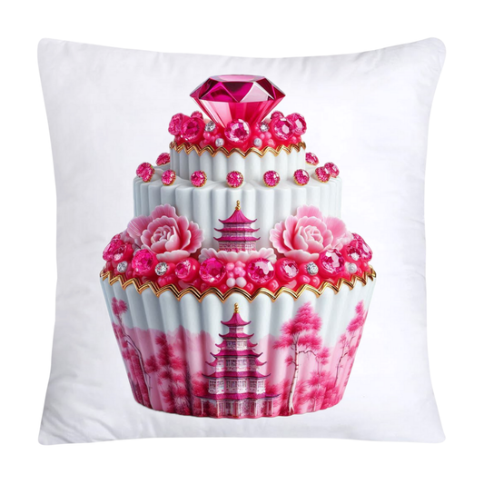 Pink Willow Chinoiserie Decorative Cupcake Throw Pillow Cover 18x18-2447