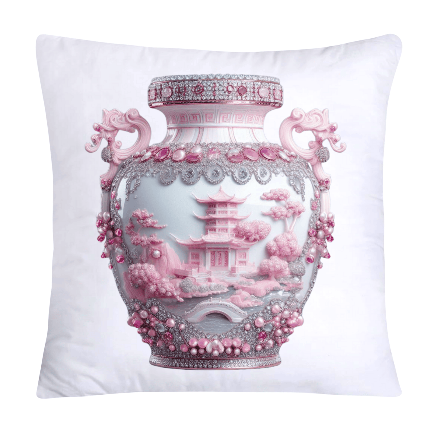 Pink and White Willow Chinoiserie Vase Pillow Covers-2507