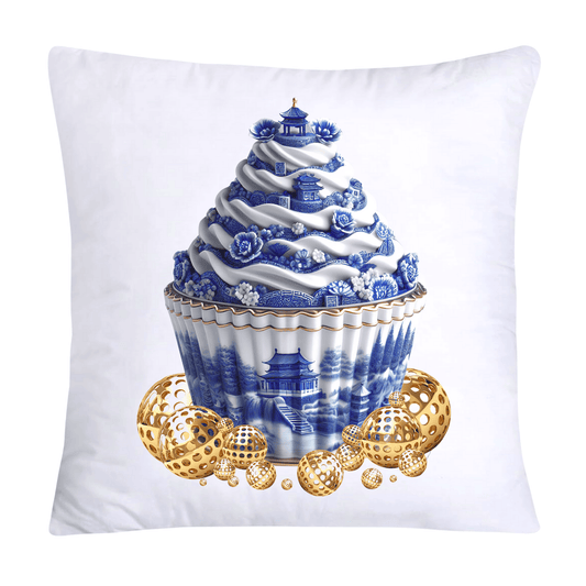 Blue Willow Chinoiserie Cupcake Throw Pillow Covers 18X18-52