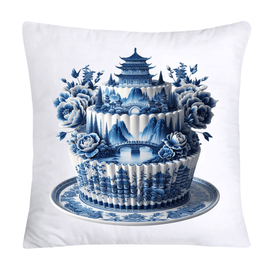 Blue Willow Chinoiserie Cupcake Throw Pillow Covers 18X18-4841