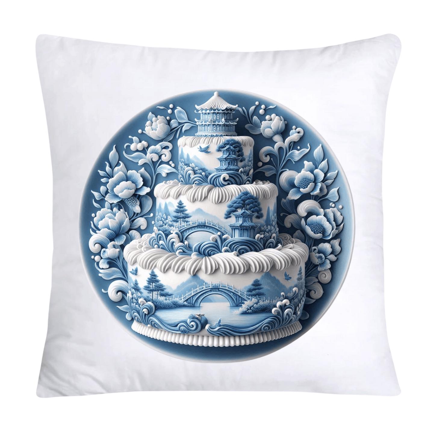 Blue Willow Chinoiserie Stunning Cake Throw Pillow Covers-6110