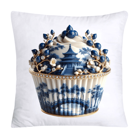 Blue Willow Chinoiserie Cupcake Throw Pillow Covers 18X18-64