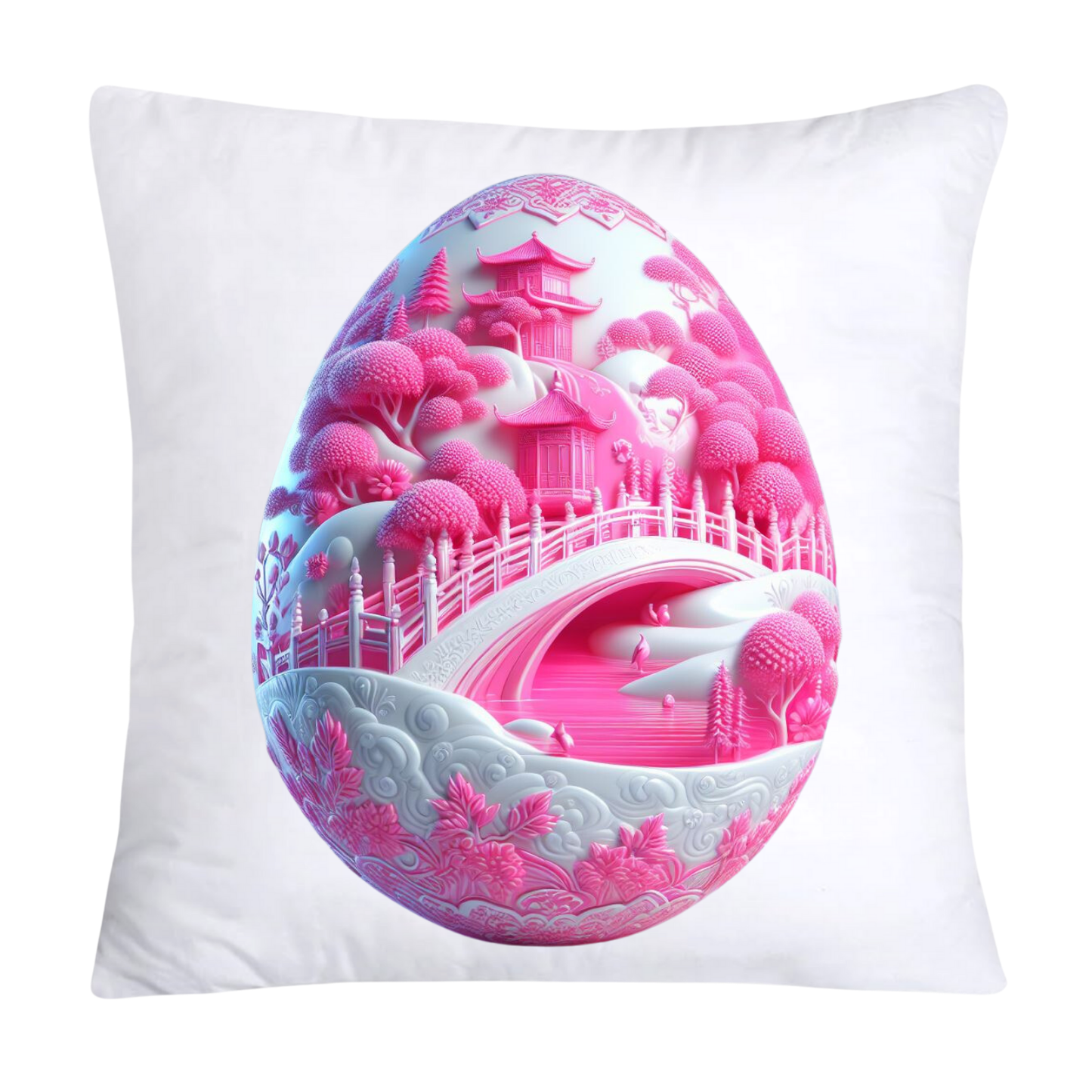 18x18 Pink and White Willow Egg Pillow Covers Vintage Inspired-558