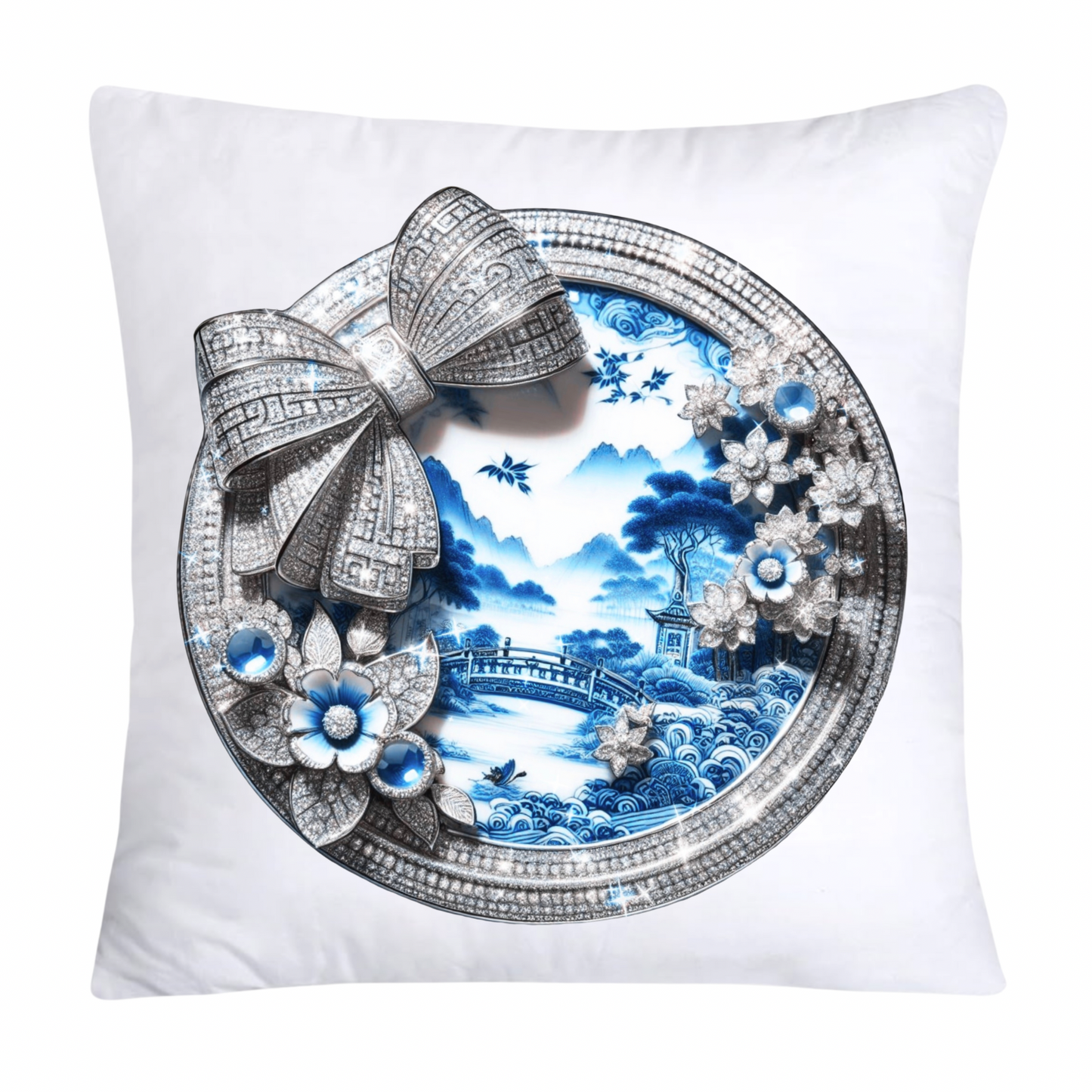 Blue Willow Chinoiserie Decorative Plate Pillow Covers-561