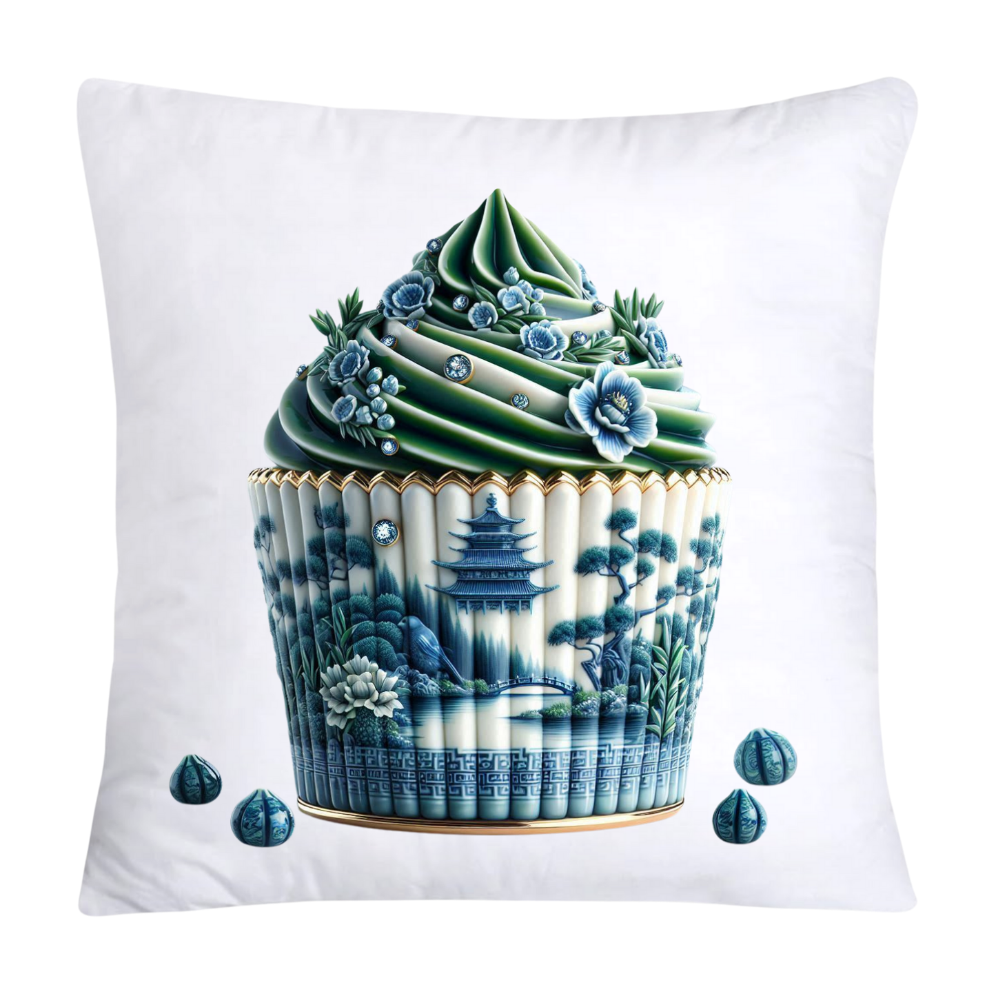 Blue Willow Chinoiserie Cupcake Throw Pillow Covers 18X18-2530
