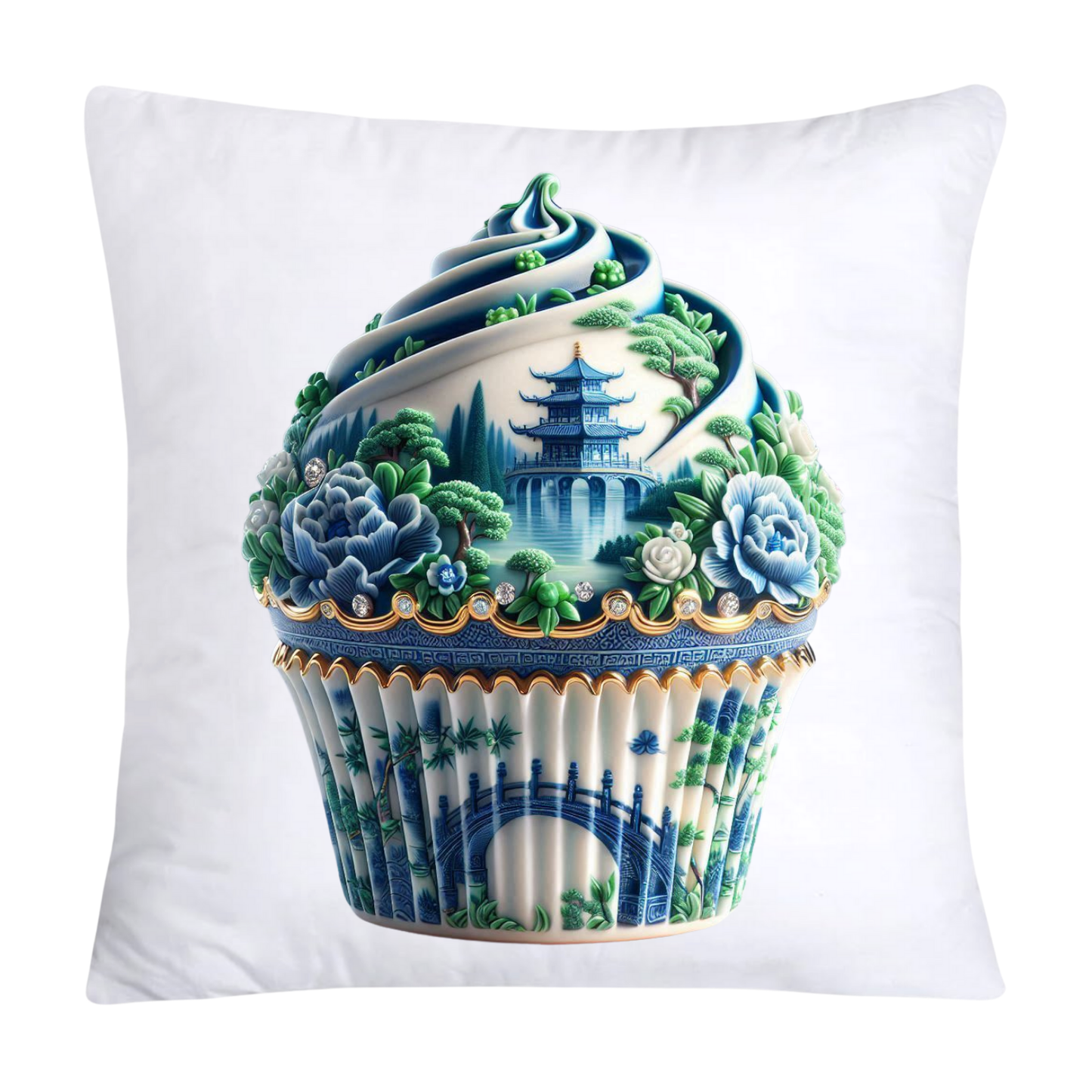 Blue Willow Chinoiserie Cupcake Throw Pillow Covers 18X18-2528