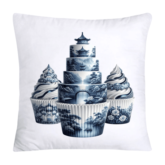 Blue Willow Chinoiserie Cupcake Throw Pillow Covers 18X18-230