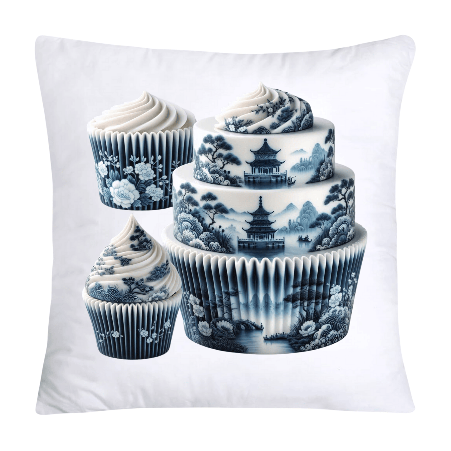 Blue Willow Chinoiserie Cupcake Throw Pillow Covers 18X18-237