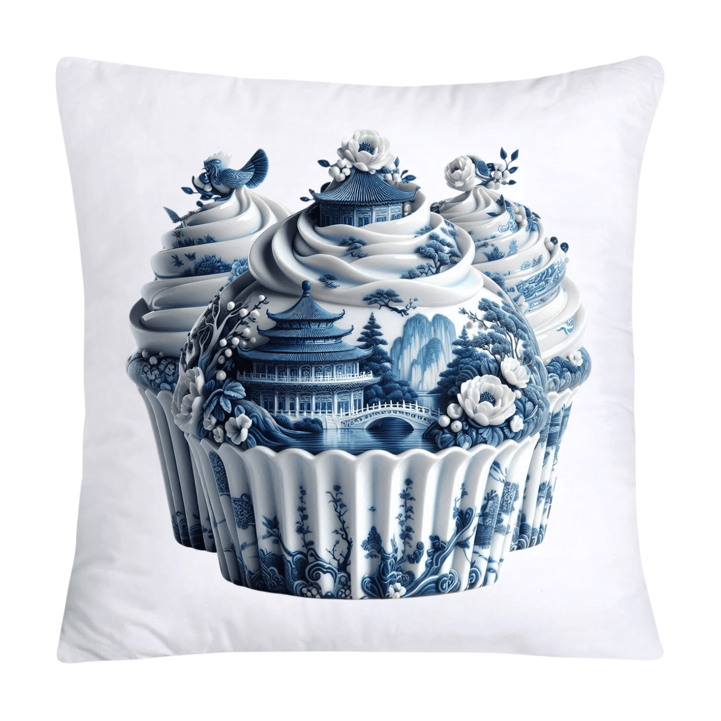Blue Willow Chinoiserie Cupcake Throw Pillow Covers 18X18-239