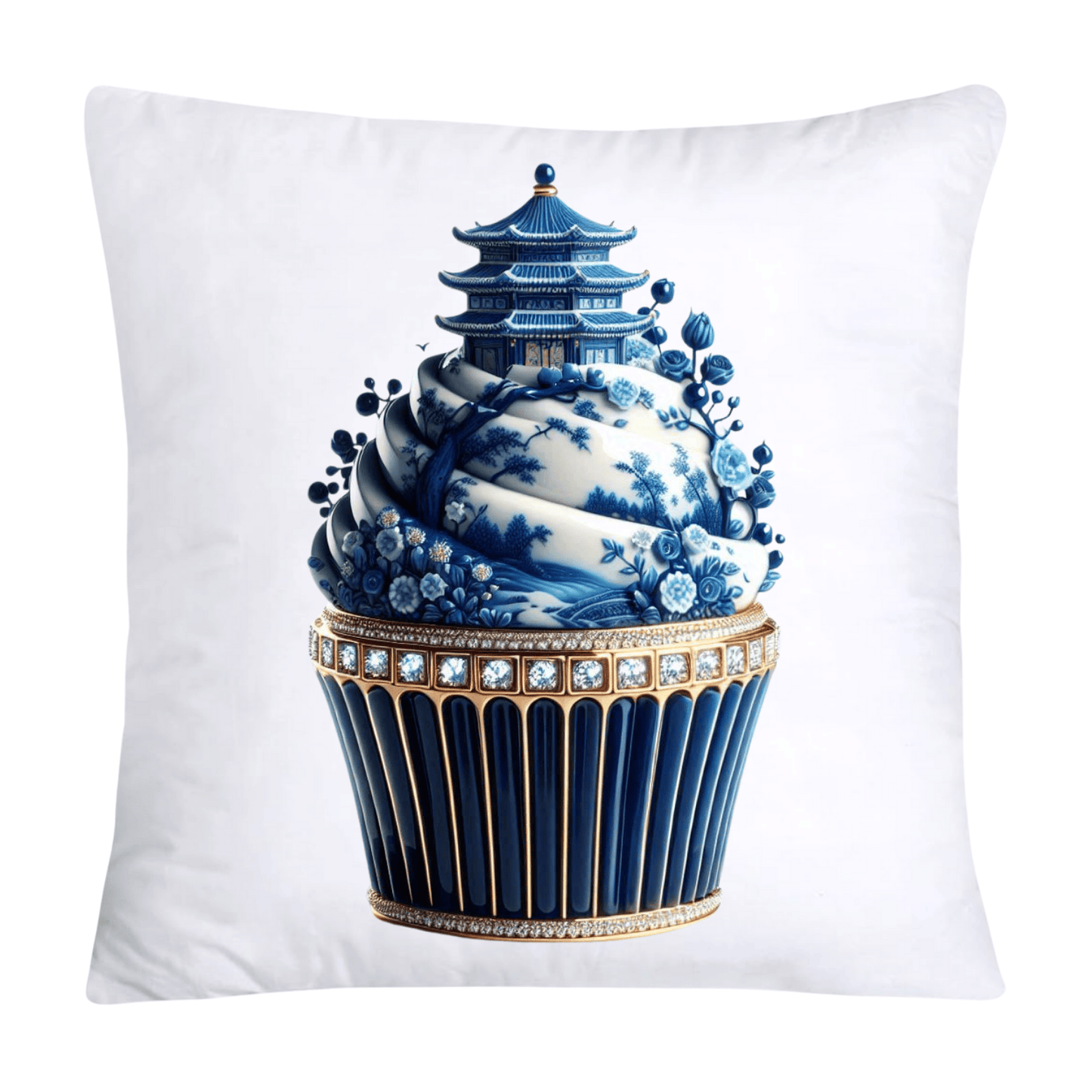 Blue Willow Chinoiserie Cupcake Throw Pillow Covers 18X18-48