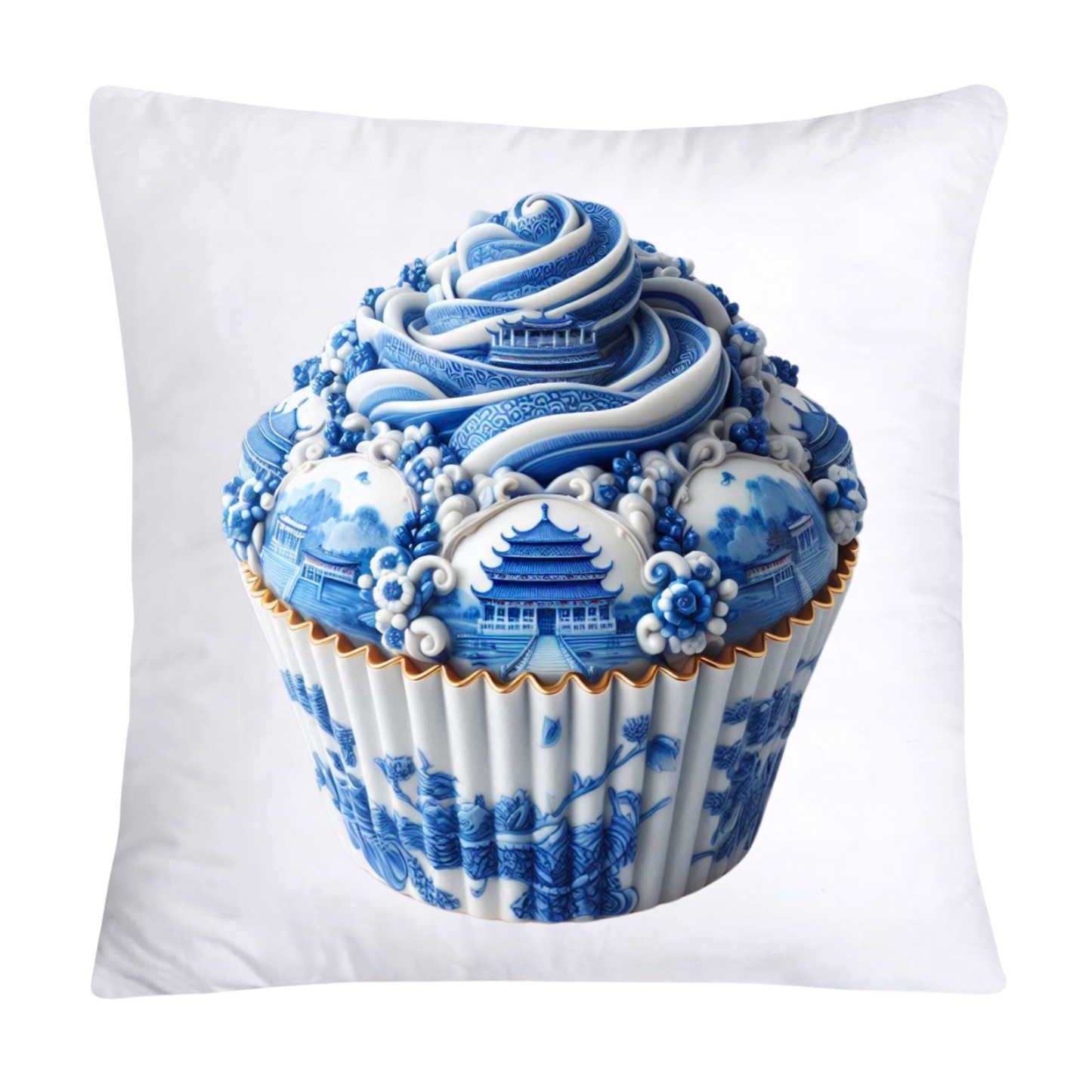 Blue Willow Chinoiserie Cupcake Throw Pillow Covers 18X18-3501