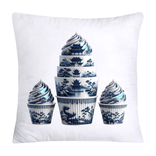 Blue Willow Chinoiserie Cupcake Throw Pillow Covers 18X18-12
