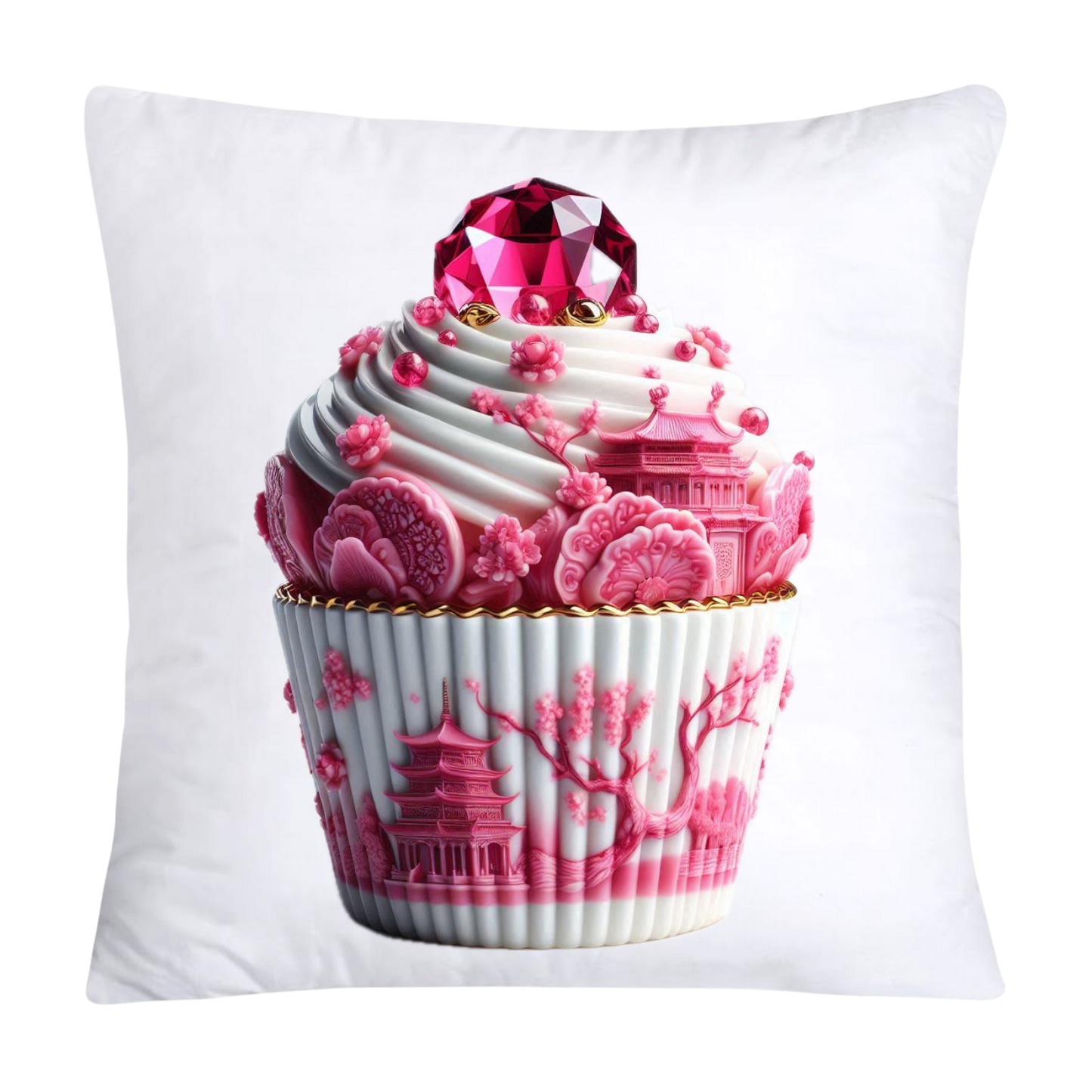 Pink Willow Chinoiserie Decorative Cupcake Throw Pillow Cover 18x18-2448