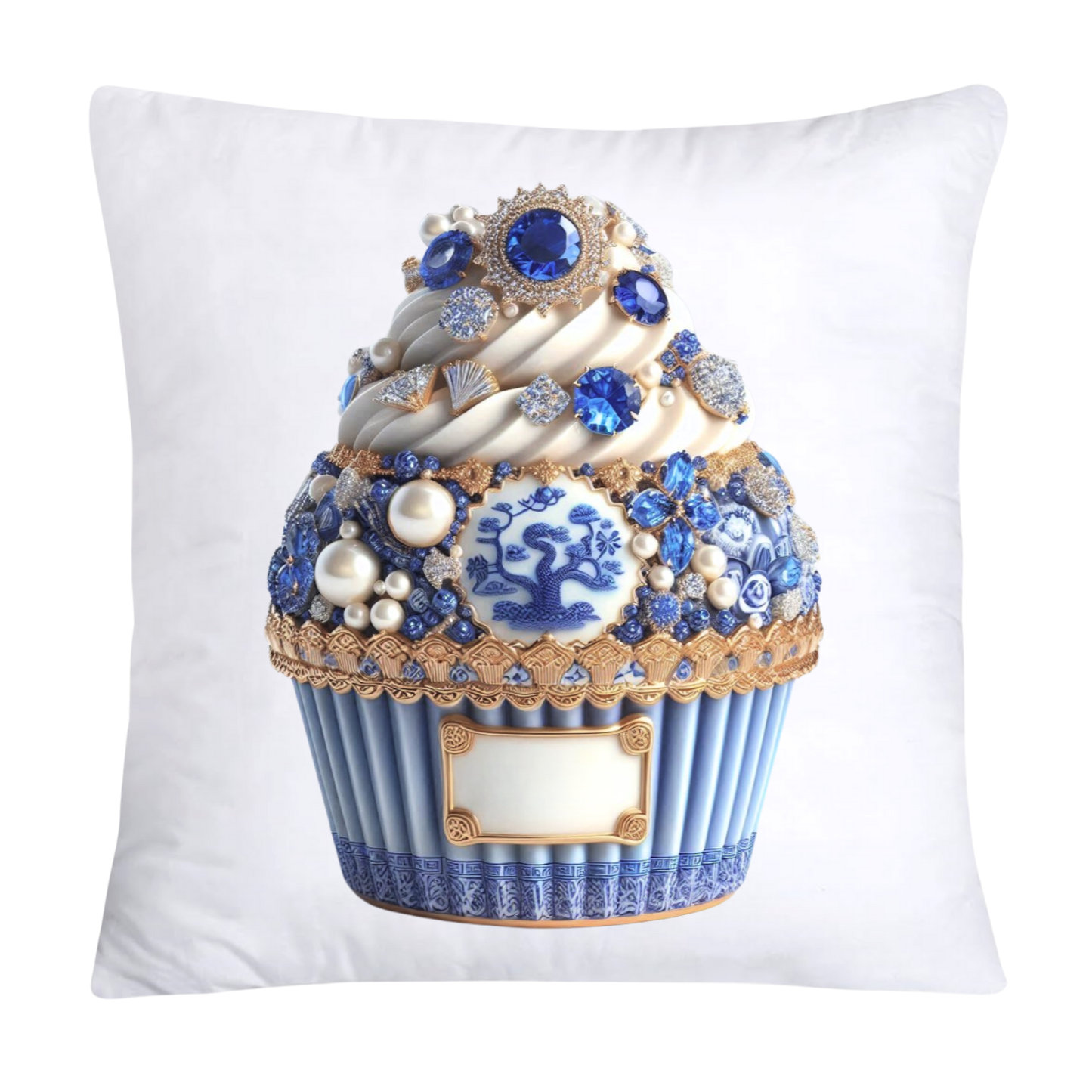 Blue Willow Chinoiserie Cupcake Throw Pillow Covers 18X18-3502