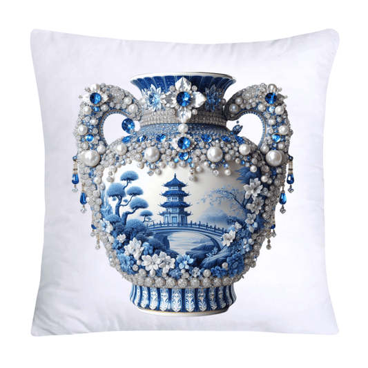 Blue Willow Chinoiserie Elegant Vase 18x18 Pillow Covers-2476