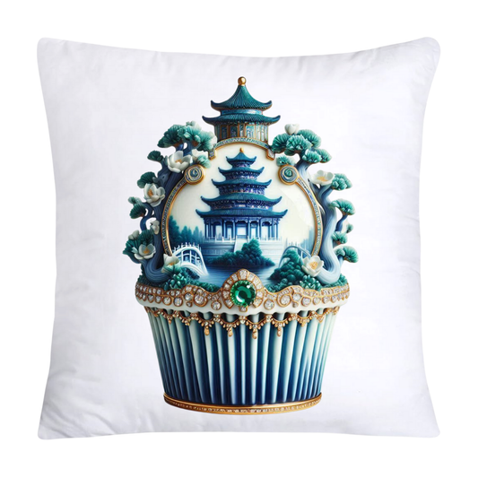 Blue Willow Chinoiserie Cupcake Throw Pillow Covers 18X18-2524