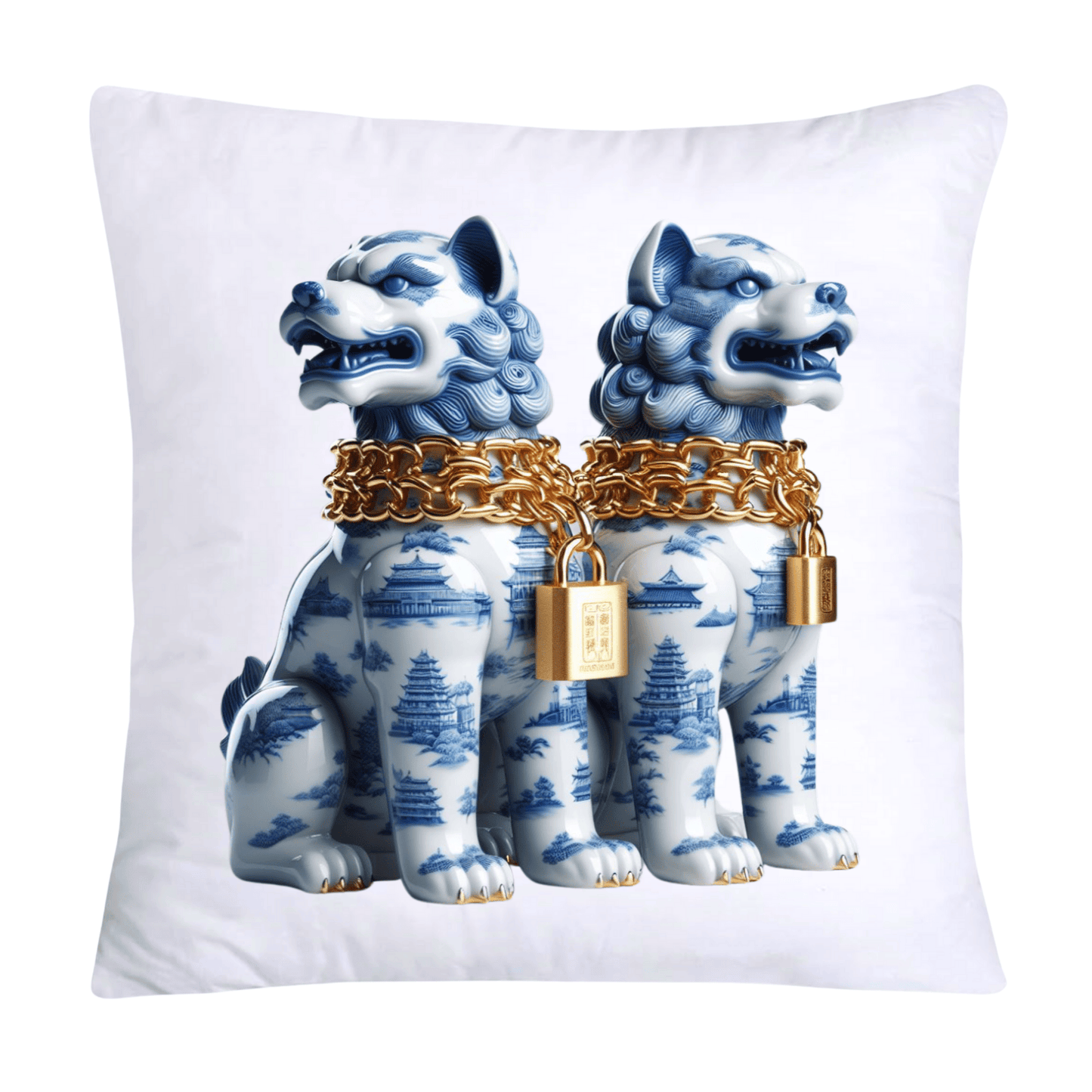 Classic Chinese Blue Willow Foo Dogs Throw Pillow Covers-990