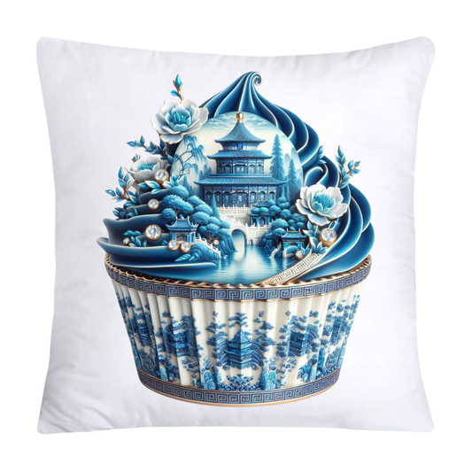 Blue Willow Chinoiserie Cupcake Throw Pillow Covers 18X18-242