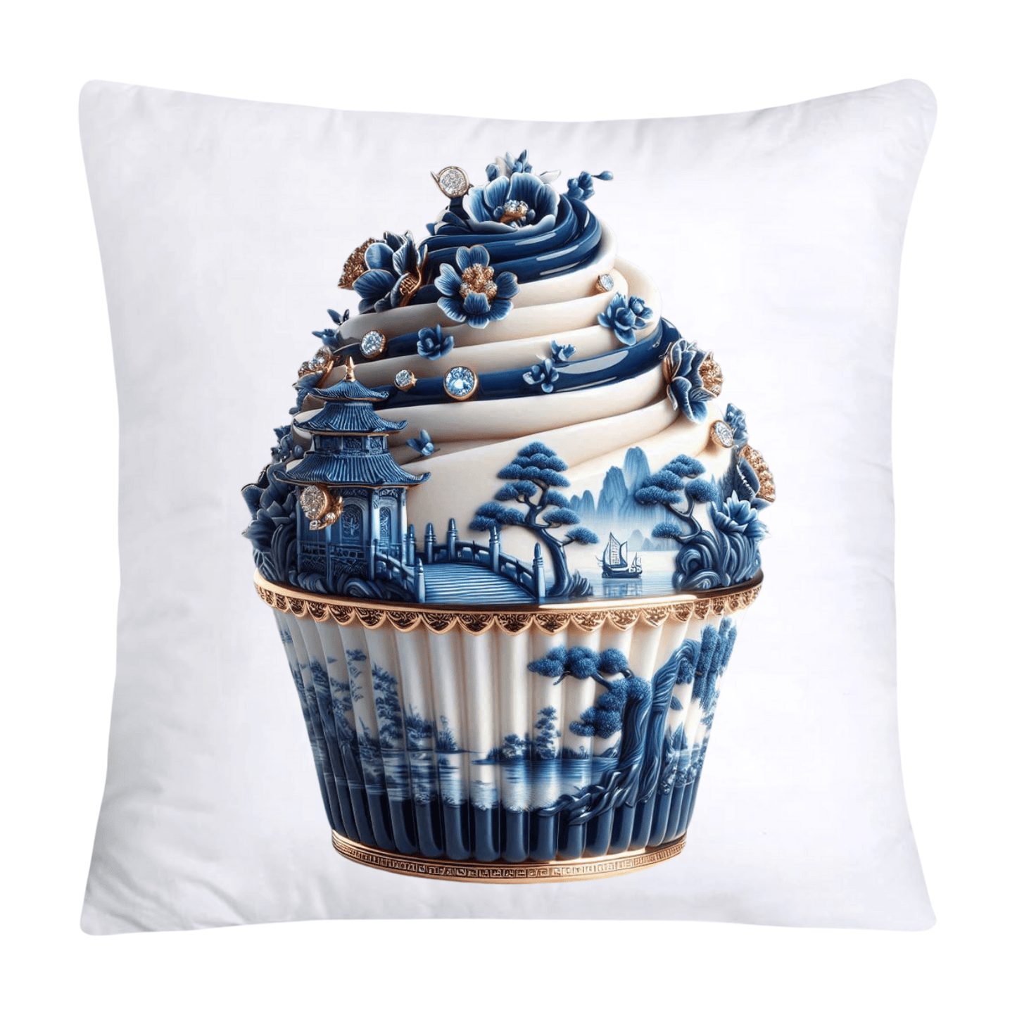 Blue Willow Chinoiserie Cupcake Throw Pillow Covers 18X18-36