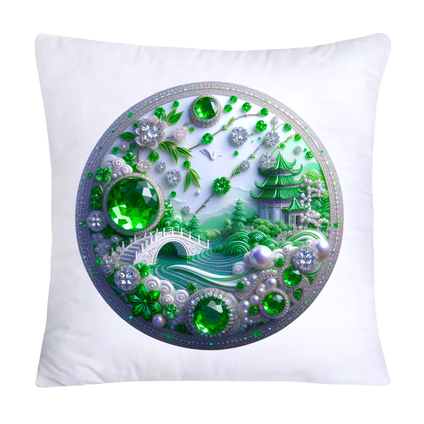 Green Willow Chinoiserie Decorative Plate Throw Pillow Covers-3968