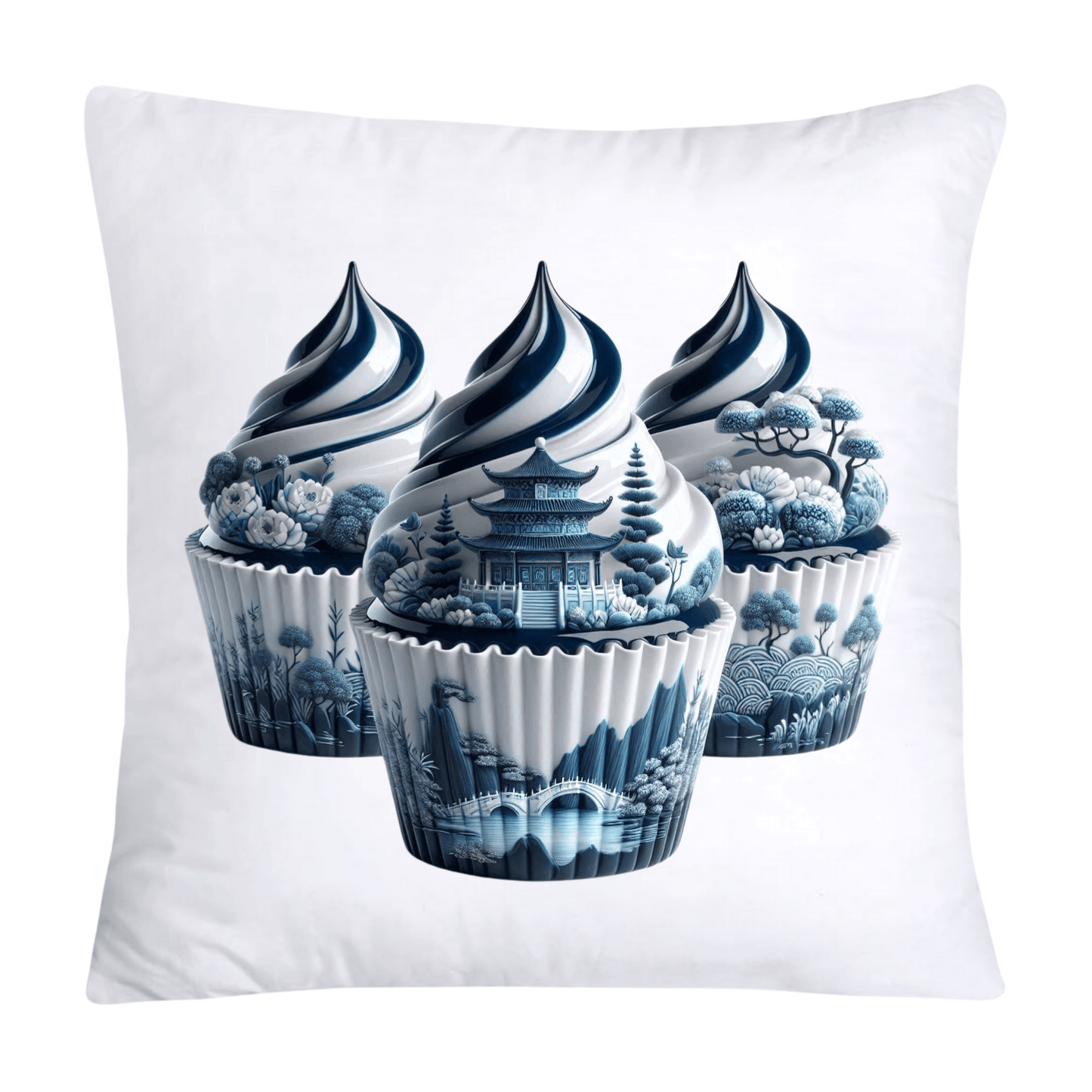 Blue Willow Chinoiserie Cupcake Throw Pillow Covers 18X18-231