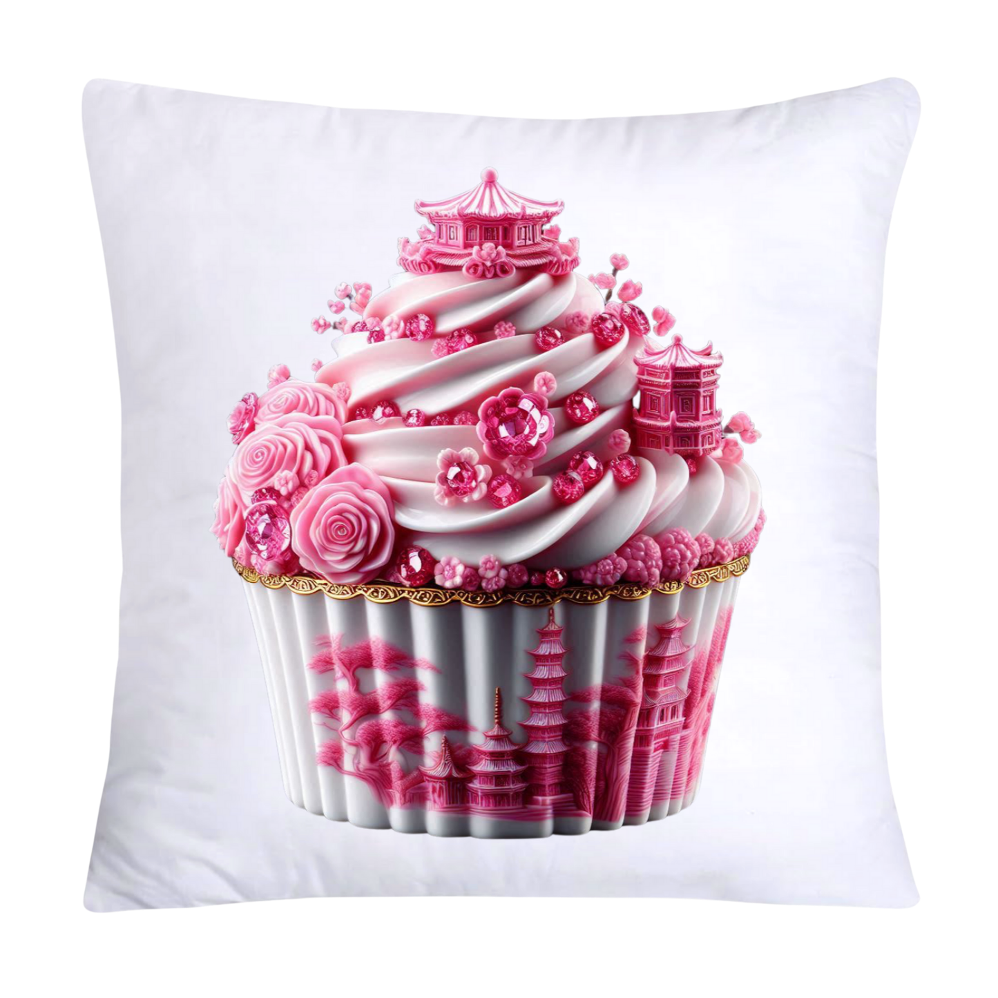 Pink Willow Chinoiserie Decorative Cupcake Throw Pillow Cover 18x18-2435