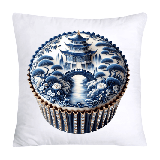 Blue Willow Chinoiserie Cupcake Throw Pillow Covers 18X18-62