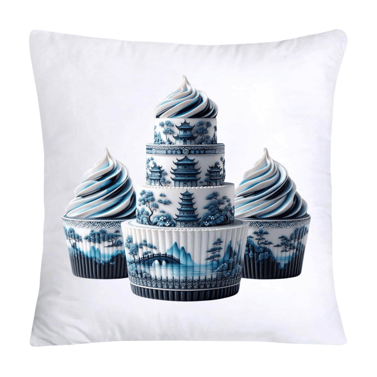 Blue Willow Chinoiserie Cupcake Throw Pillow Covers 18X18-25