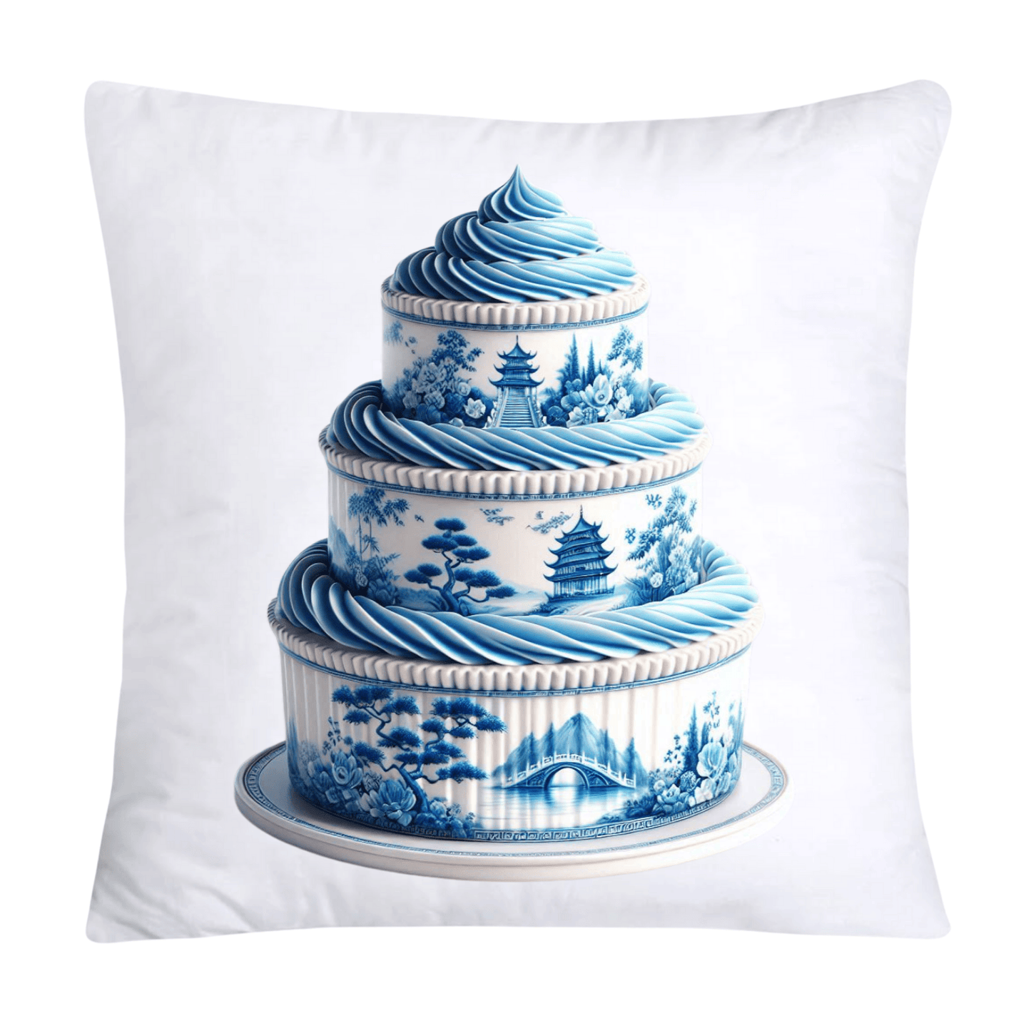 Blue Willow Chinoiserie Stunning Cake Throw Pillow Covers-6103