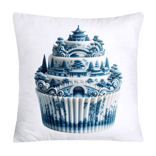 Blue Willow Chinoiserie Cupcake Throw Pillow Covers 18X18-3507