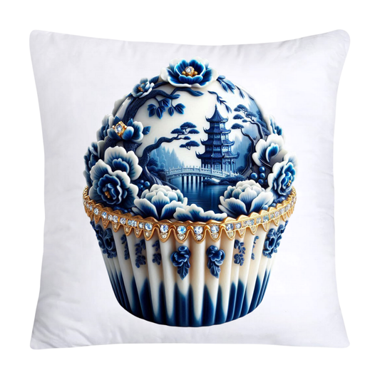 Blue Willow Chinoiserie Cupcake Throw Pillow Covers 18X18-49