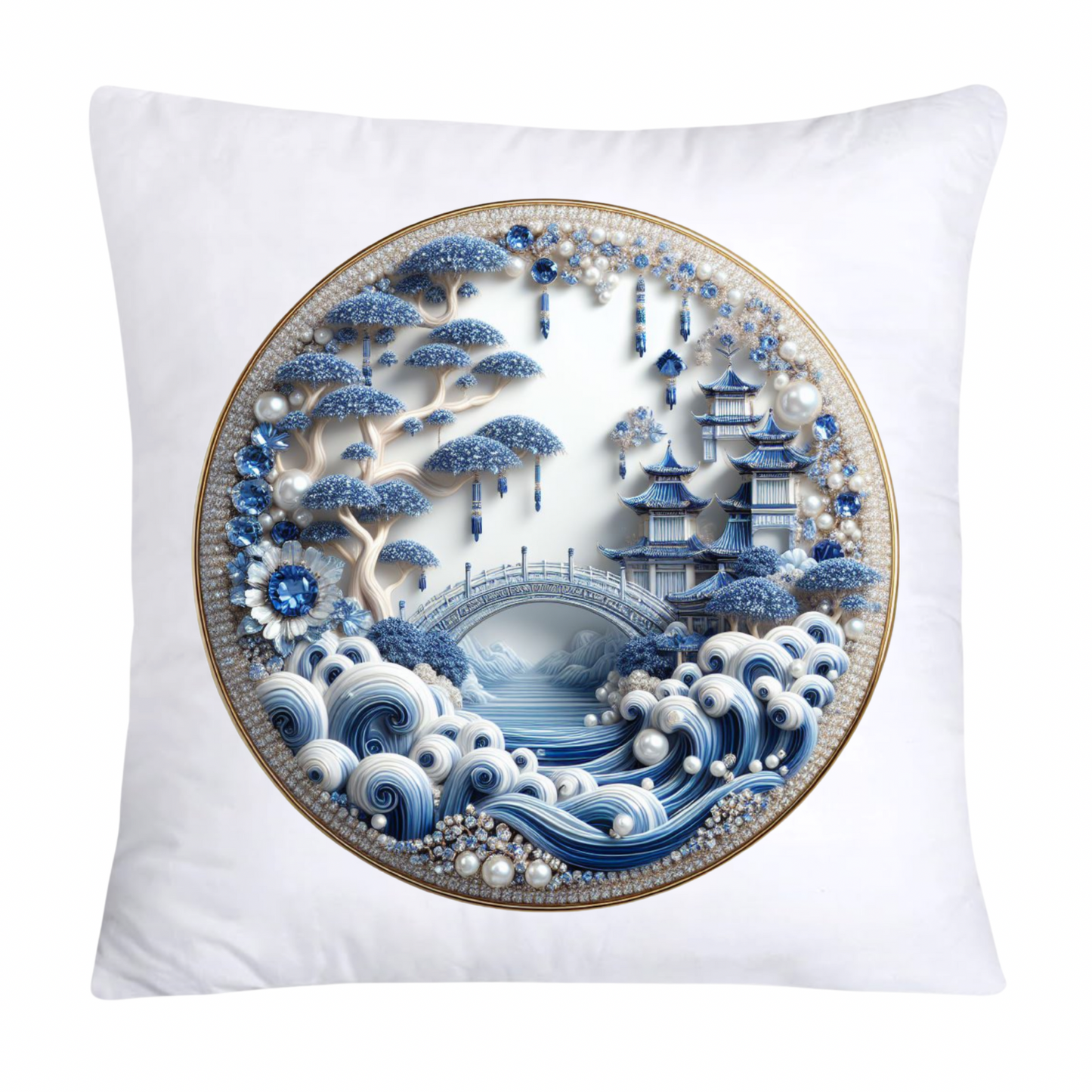 Blue Willow Chinoiserie Decorative Plate Pillow Covers-563