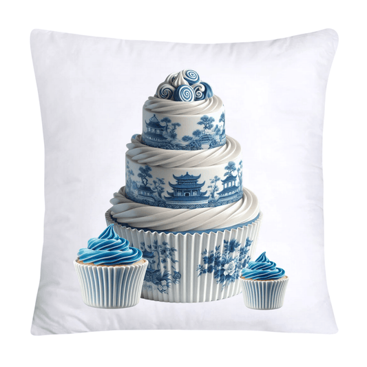 Blue Willow Chinoiserie Cupcake Throw Pillow Covers 18X18-1466