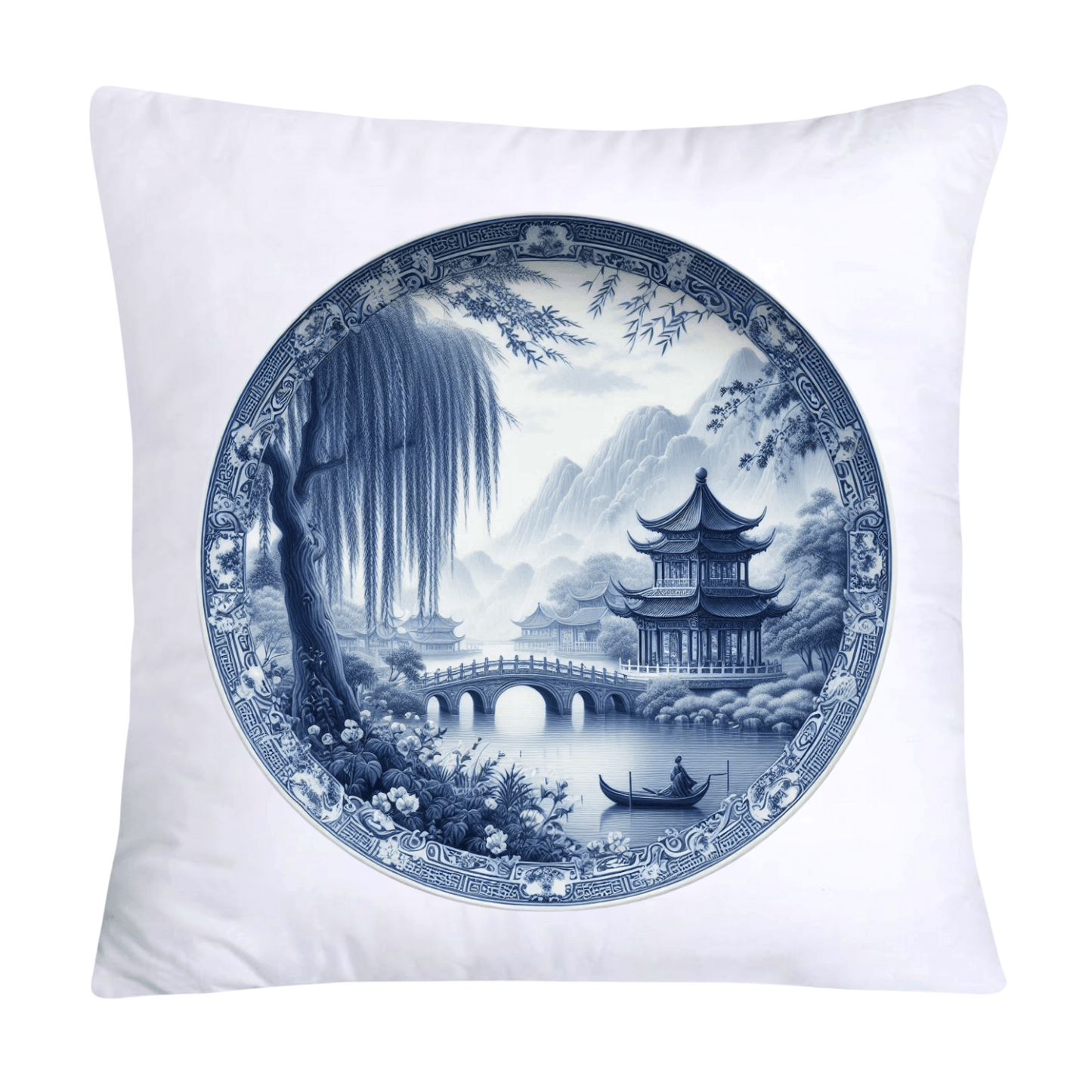 Blue Willow Chinoiserie Decorative Plate Pillow Covers-2494