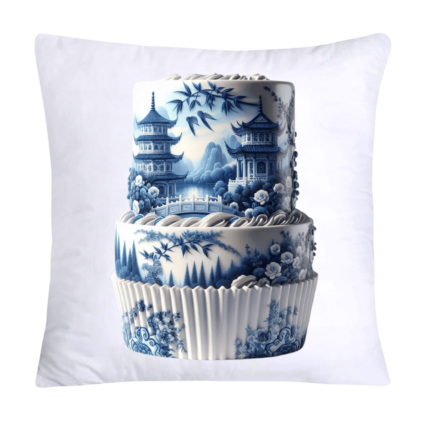 Blue Willow Chinoiserie Stunning Cake Throw Pillow Covers-6099