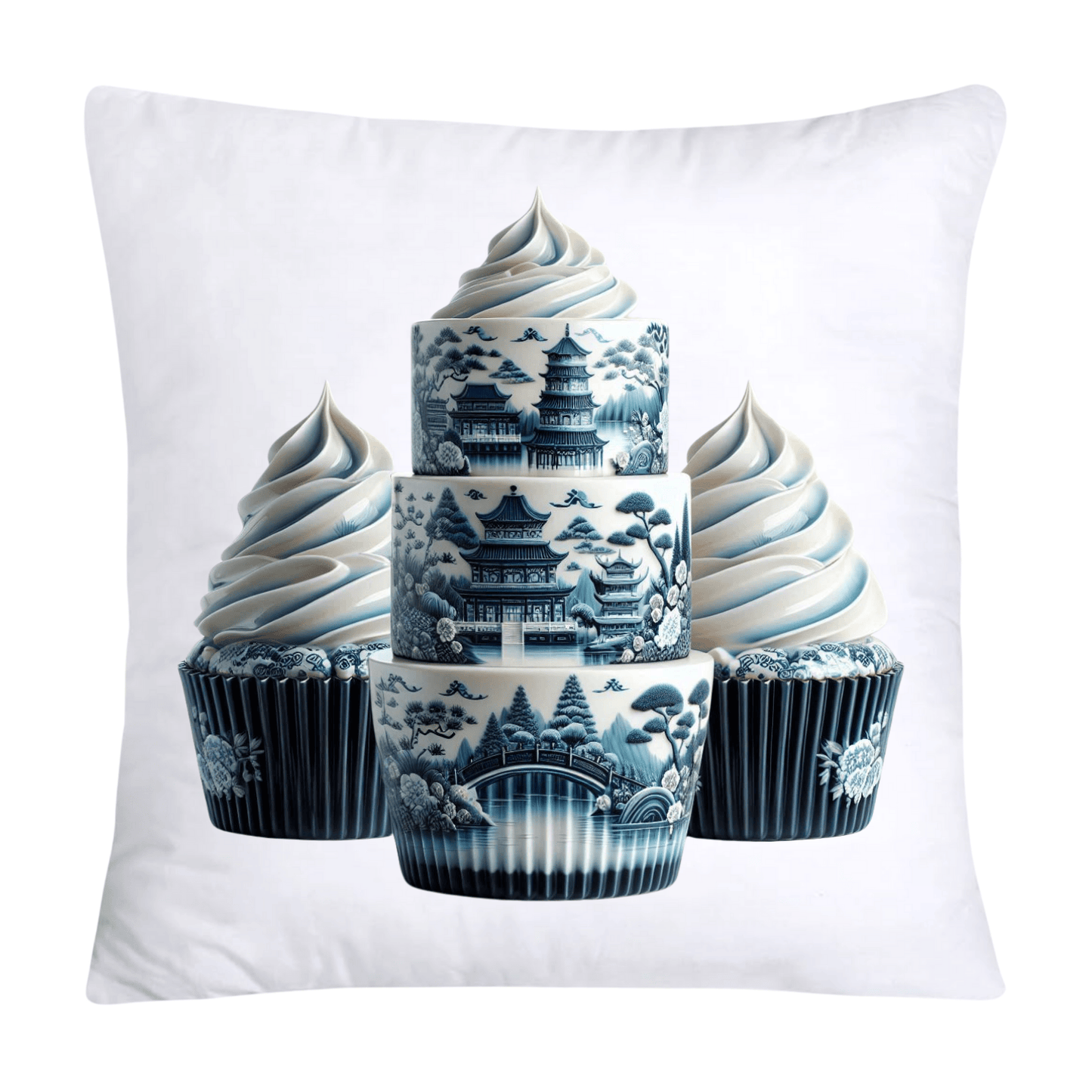 Blue Willow Chinoiserie Cupcake Throw Pillow Covers 18X18-18