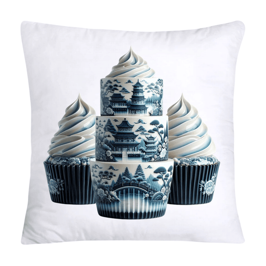 Blue Willow Chinoiserie Cupcake Throw Pillow Covers 18X18-18